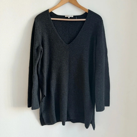 Helmut Lang Sweaters - Helmut Lang Large Wool Cashmere Sweater V Neck Ribbed Waffle Knit Gray